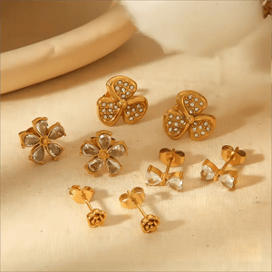1 pair of exquisite and simple  gold-plated stainless steel diamond bow rose earrings for women's daily wear h5